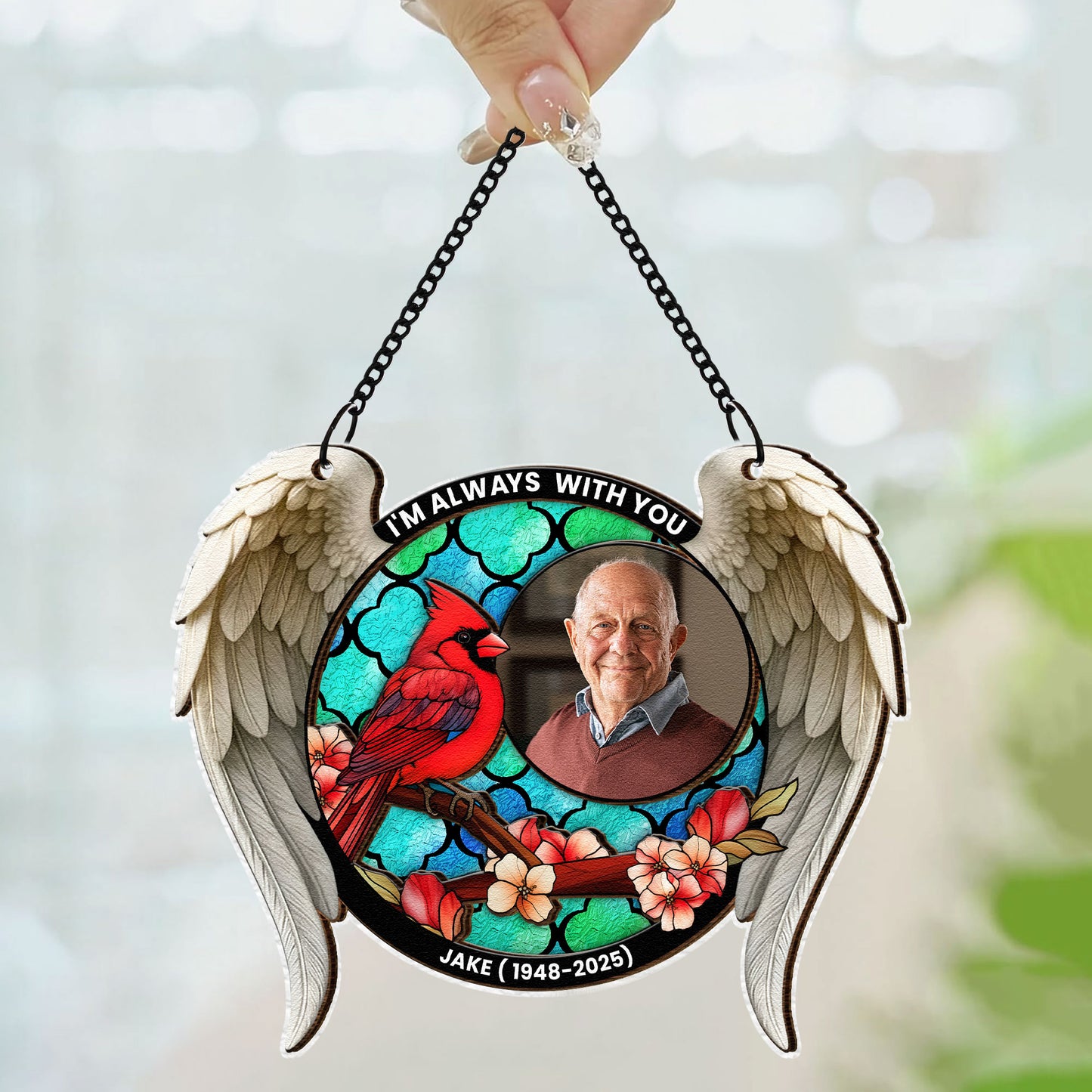 I'm Always With You Memorial Gift - Personalized Photo Window Hanging Suncatcher Ornament
