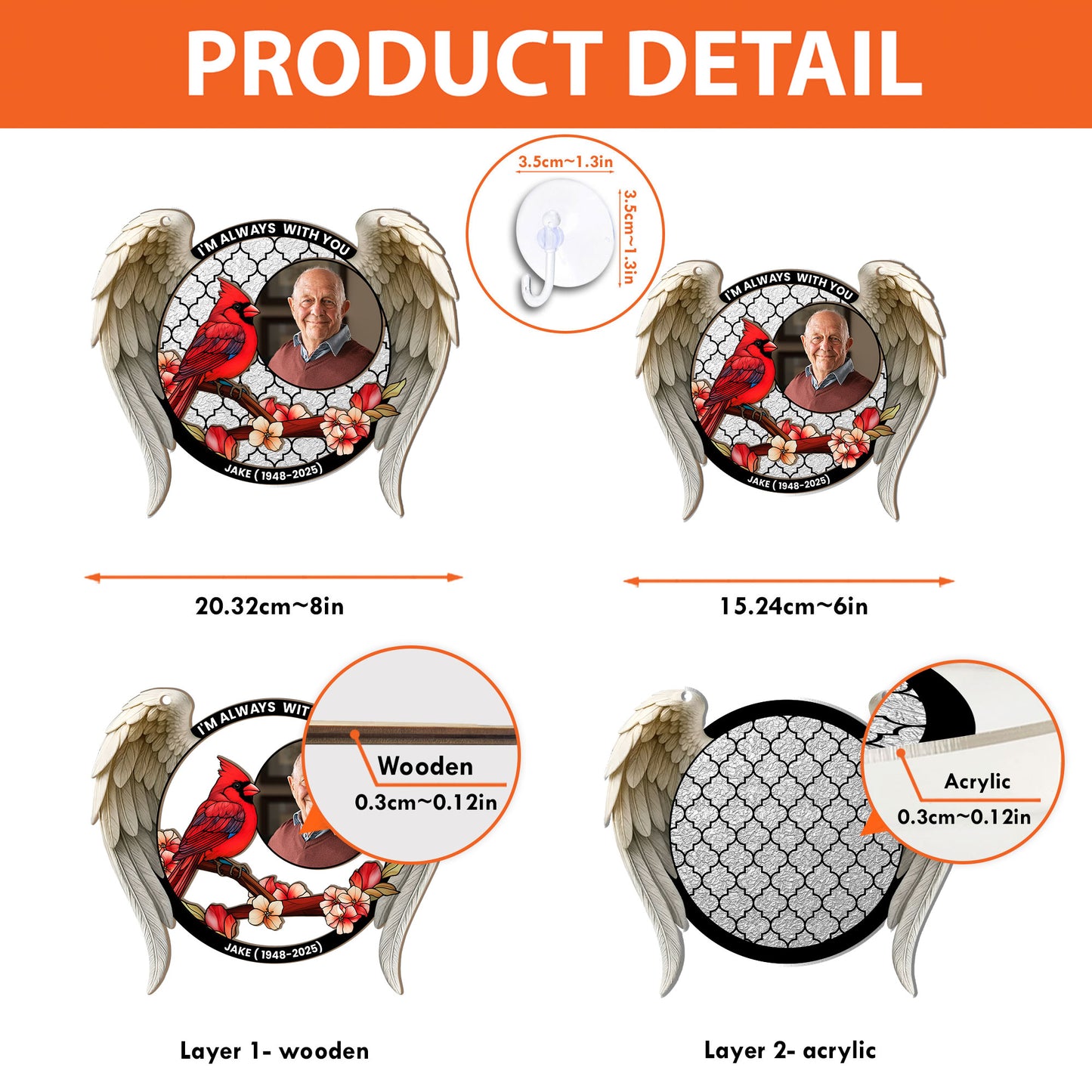 I'm Always With You Memorial Gift - Personalized Photo Window Hanging Suncatcher Ornament