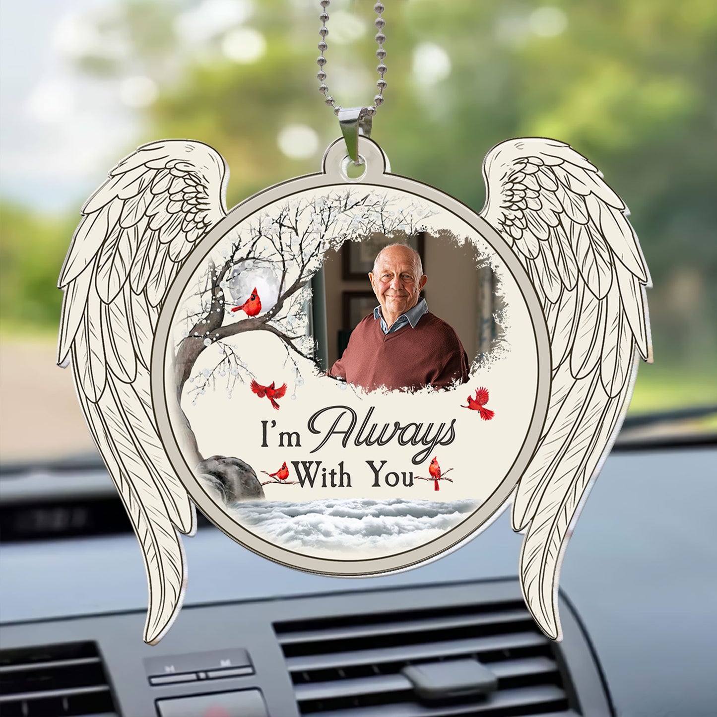 I'm Always With You New Version Memorial Sympathy Gift - Personalized Photo Rear View Mirror Accessory