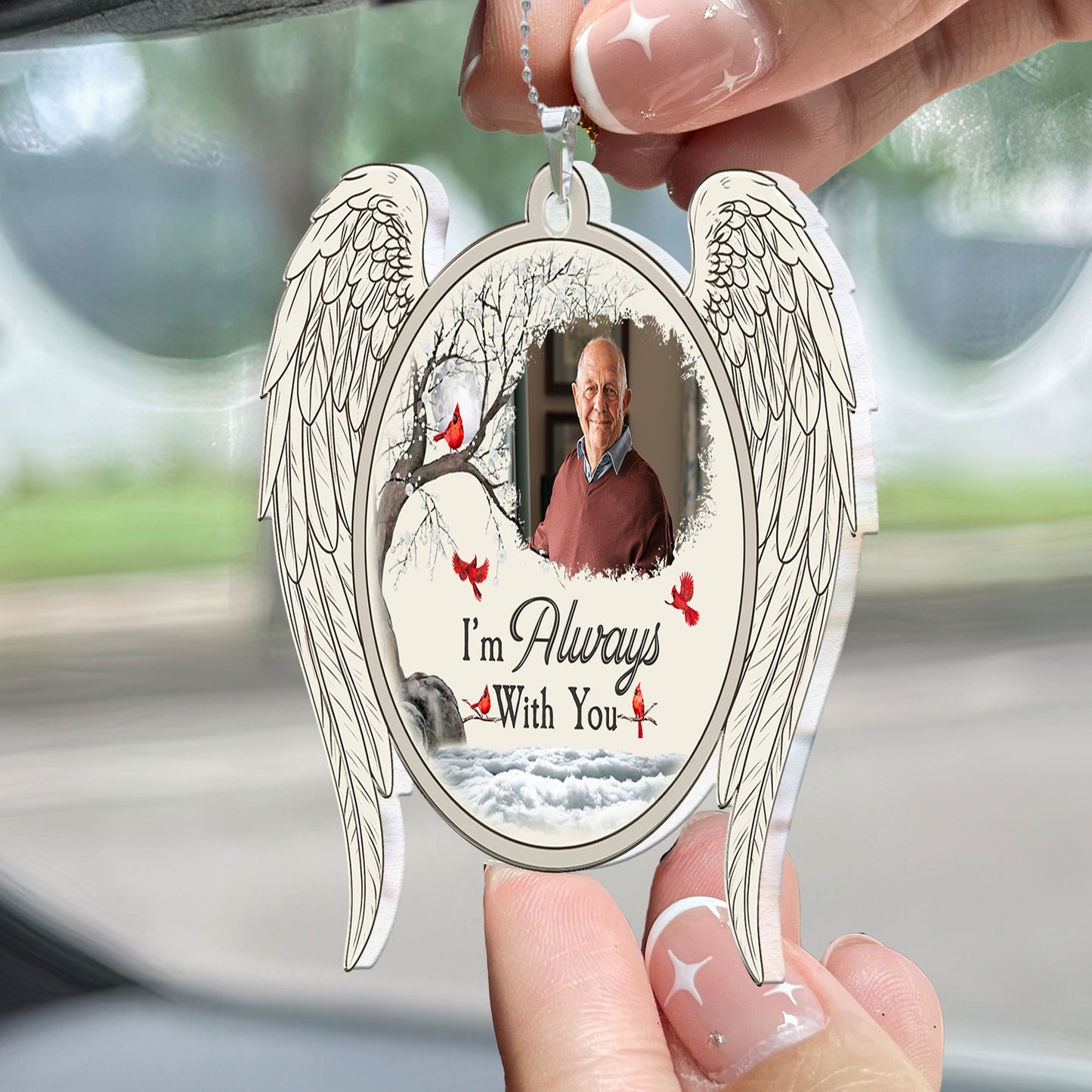 I'm Always With You New Version Memorial Sympathy Gift - Personalized Photo Rear View Mirror Accessory