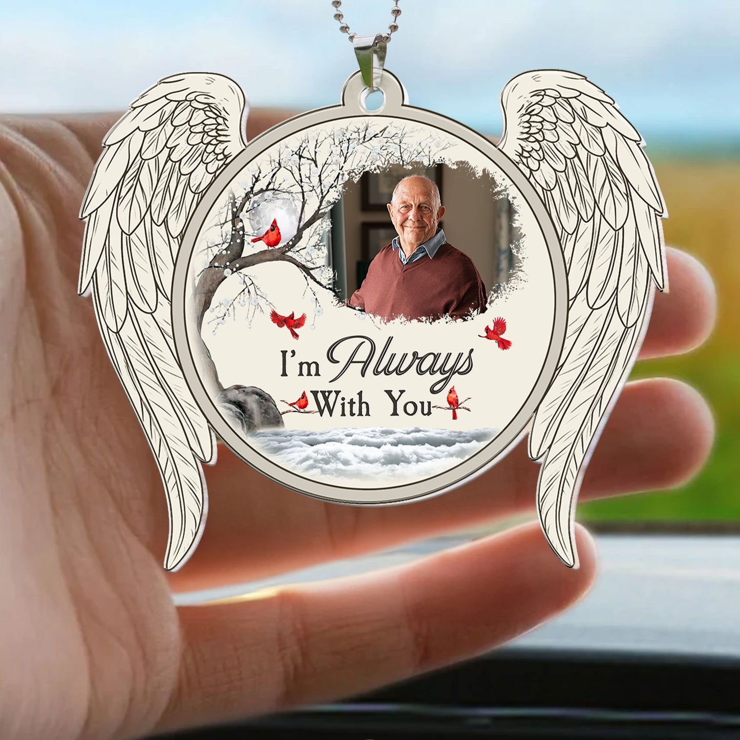 I'm Always With You New Version Memorial Sympathy Gift - Personalized Photo Rear View Mirror Accessory