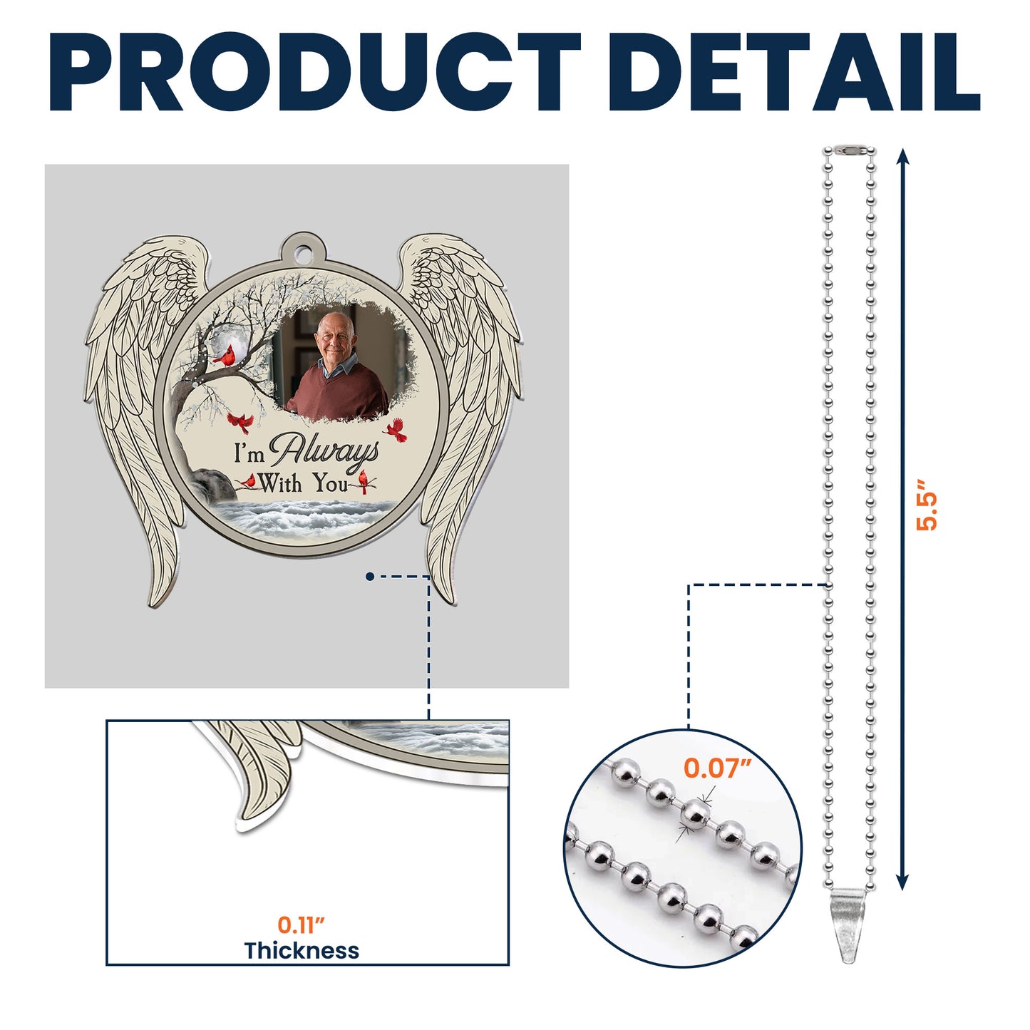 I'm Always With You New Version Memorial Sympathy Gift - Personalized Photo Rear View Mirror Accessory