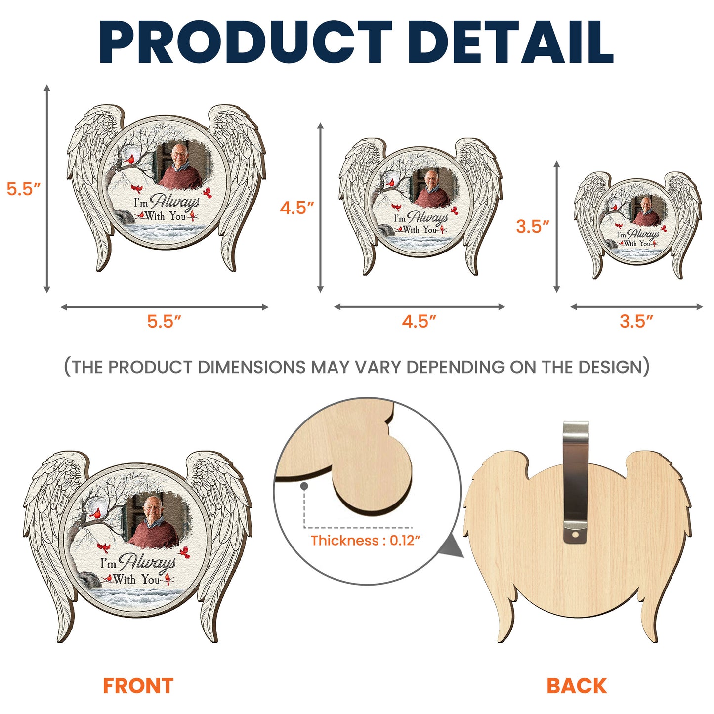 I'm Always With You New Version Memorial Sympathy Gift - Personalized Wooden Photo Car Visor Clip