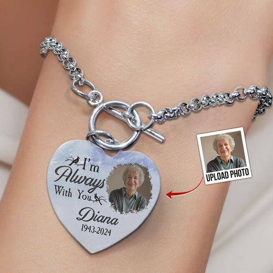 I'm Always With You New Version - Personalized Photo Heart Bracelet