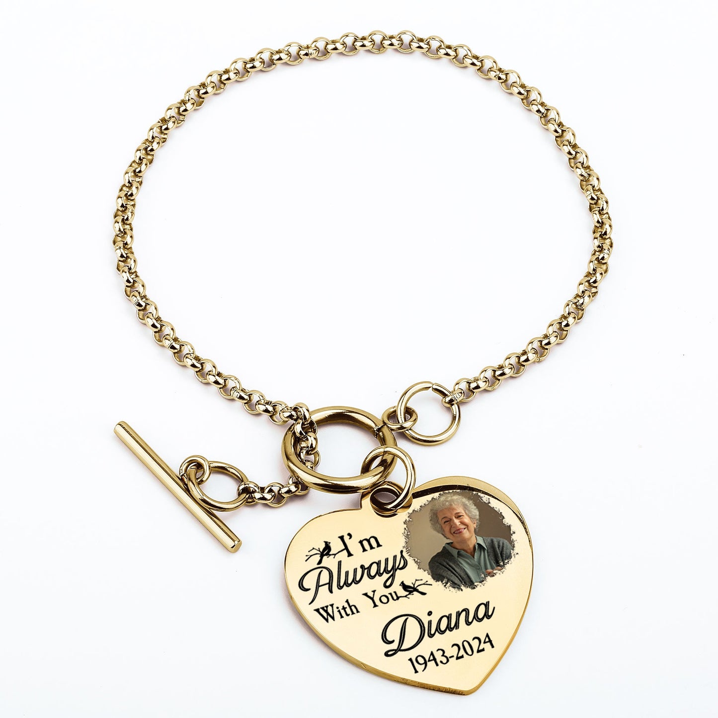 I'm Always With You New Version - Personalized Photo Heart Bracelet