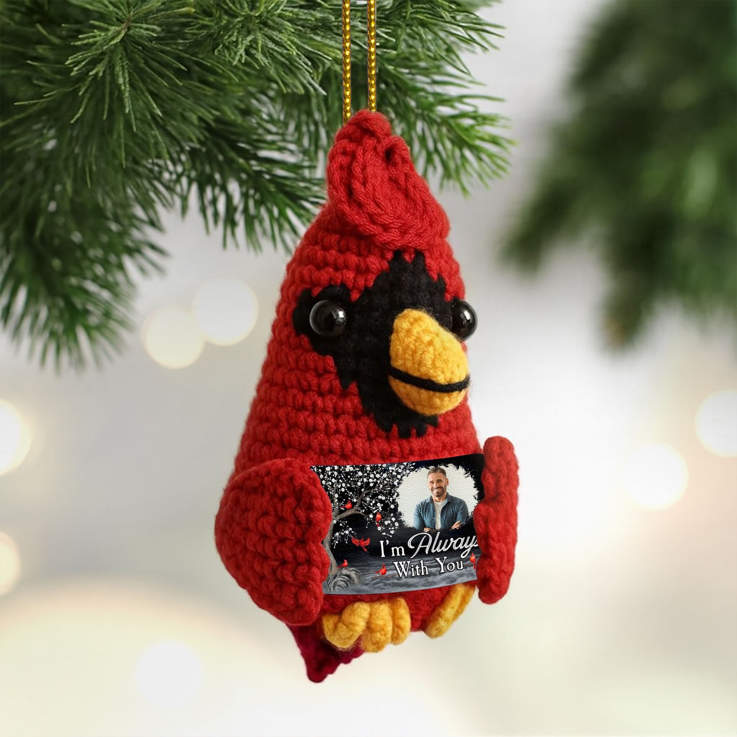 I'm Always With You - Personalized Crochet Cardinal Photo Ornament