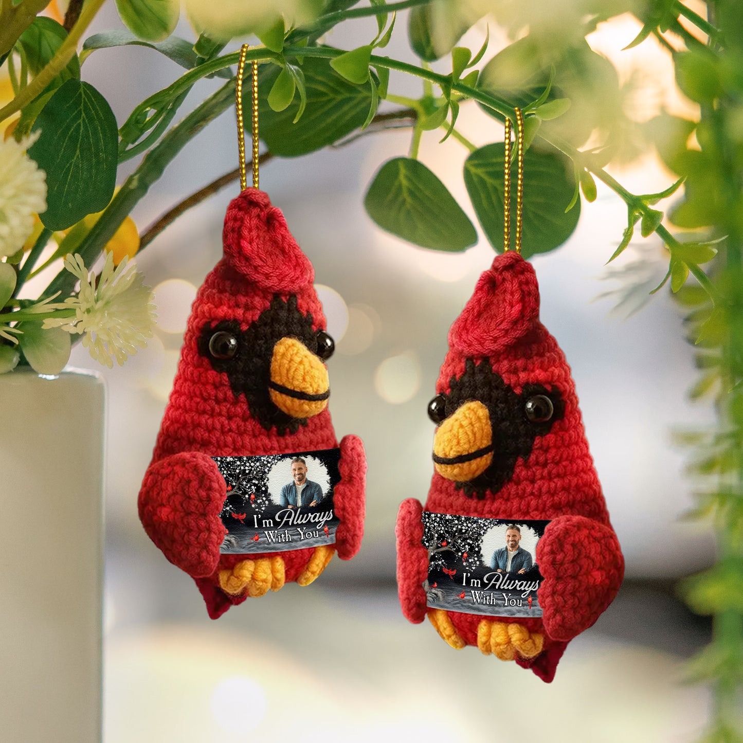 I'm Always With You - Personalized Crochet Cardinal Photo Ornament