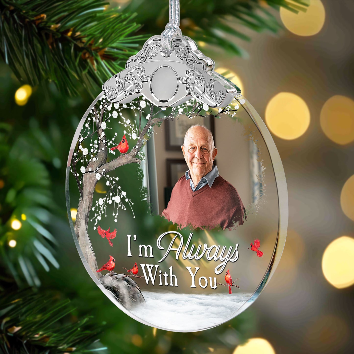 I'm Always With You - Personalized Glass Photo Ornament With Silver Cap