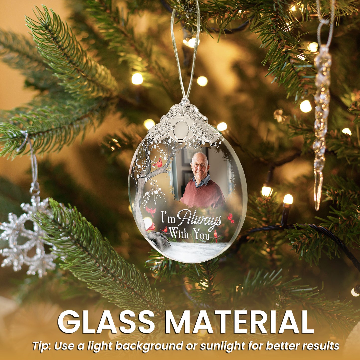 I'm Always With You - Personalized Glass Photo Ornament With Silver Cap
