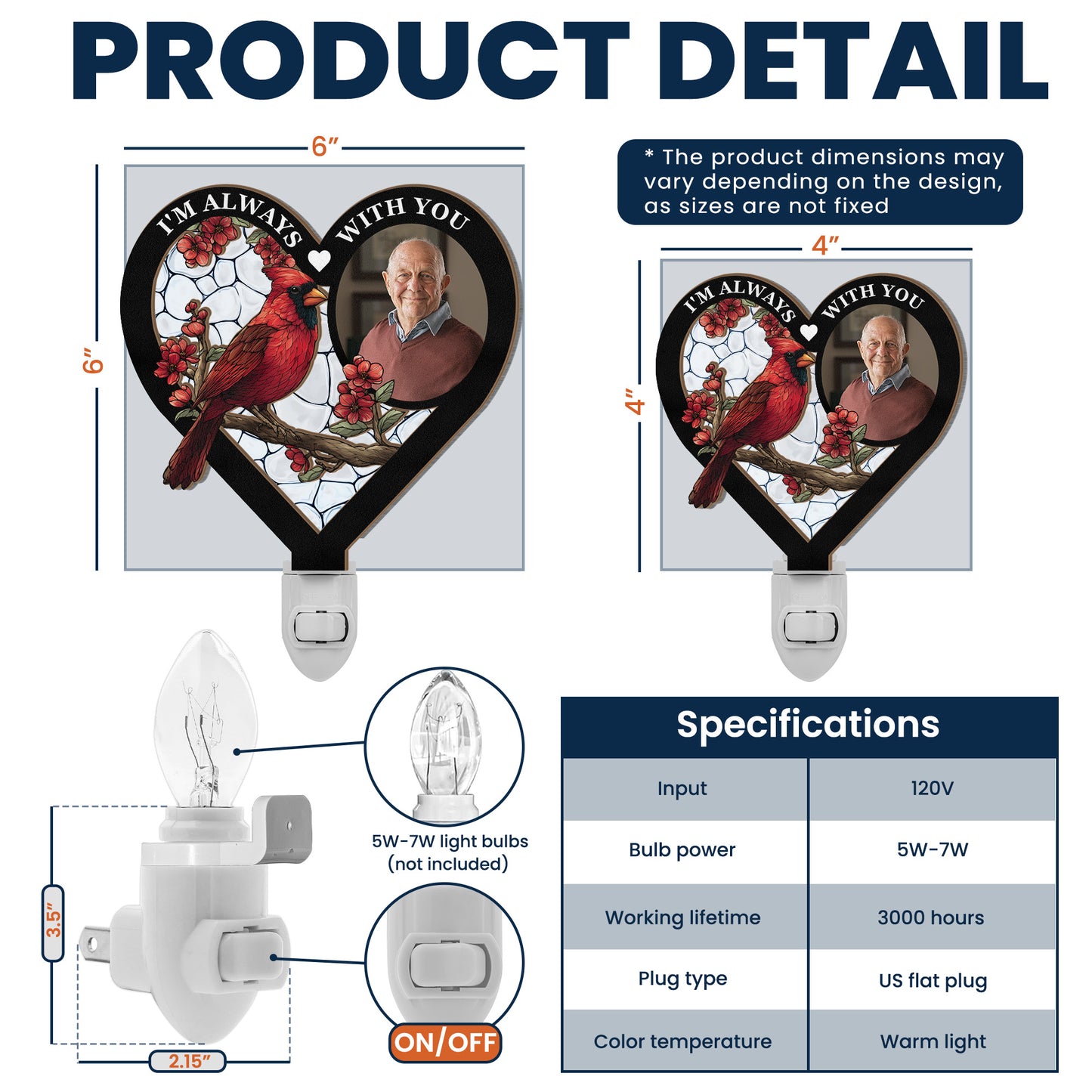 I'm Always With You - Personalized Photo Wood And Acrylic Night Light