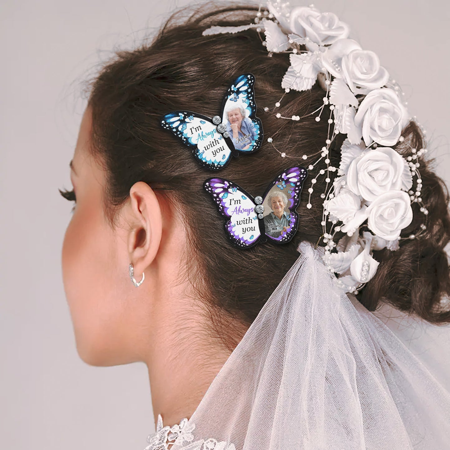 I'm Always With You - Personalized Photo Silk Butterfly Brooch