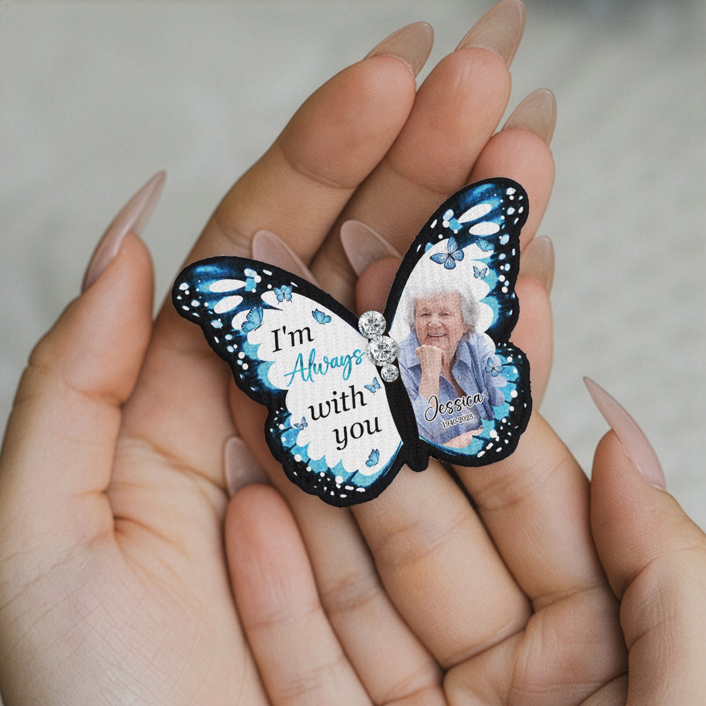 I'm Always With You - Personalized Photo Silk Butterfly Brooch
