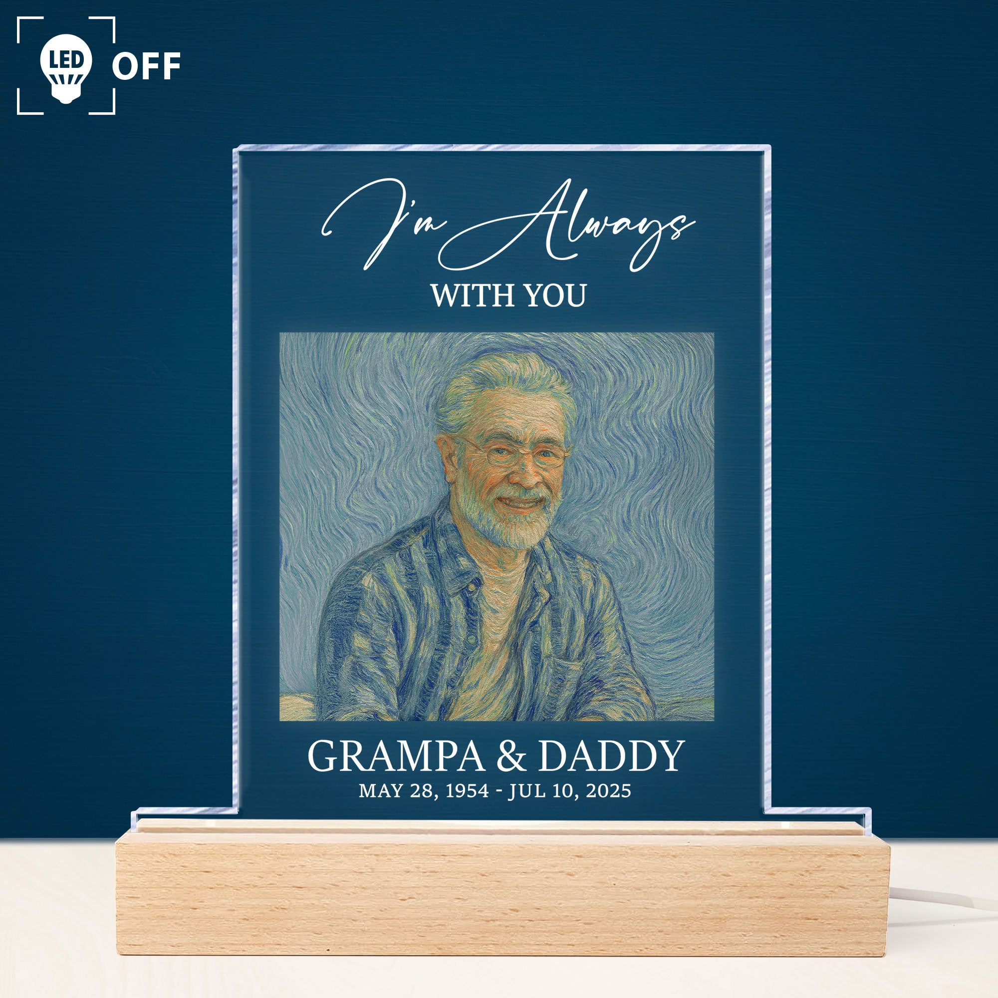 I'm Always With You Self Portrait Van Gogh Art - Personalized Photo LED Light