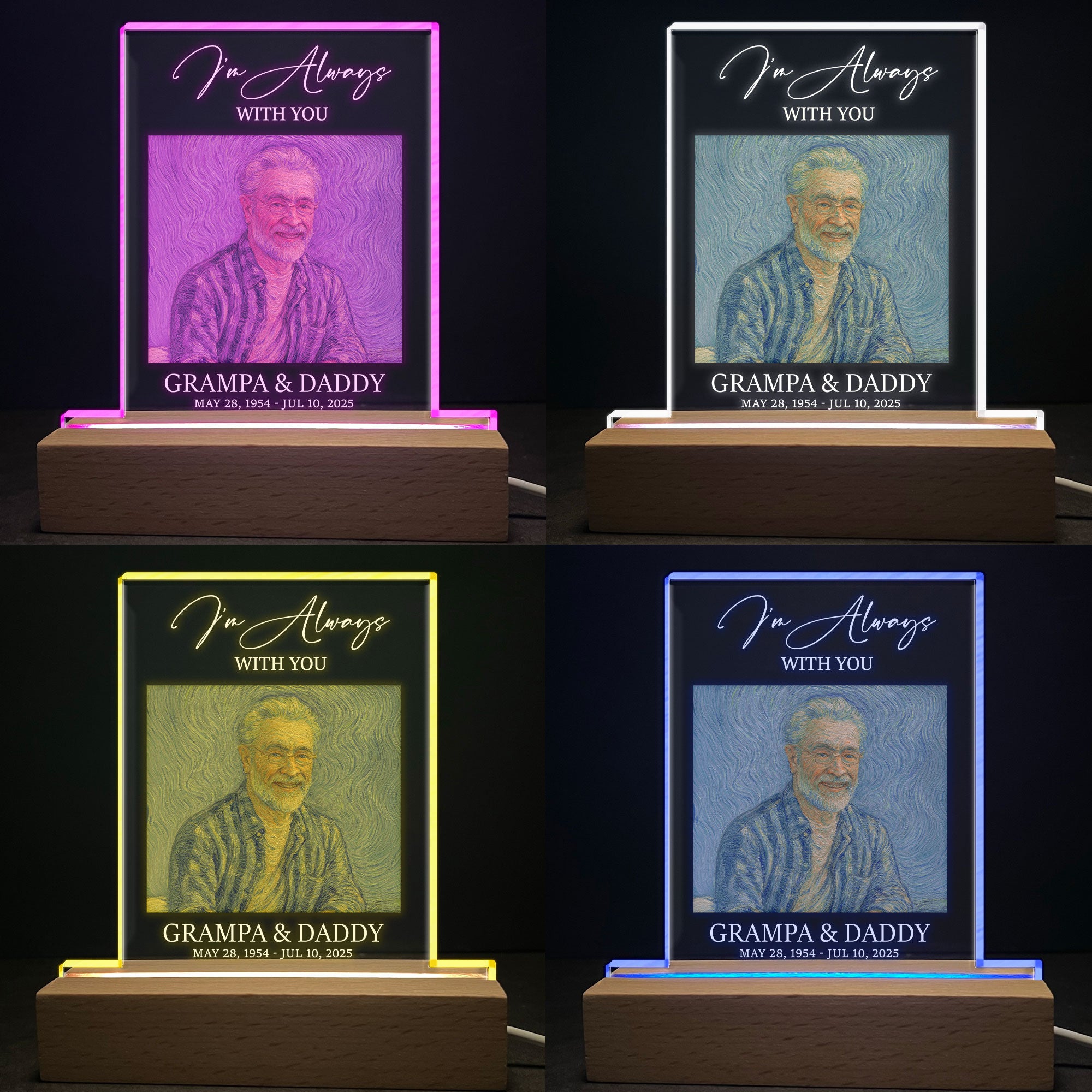 I'm Always With You Self Portrait Van Gogh Art - Personalized Photo LED Light