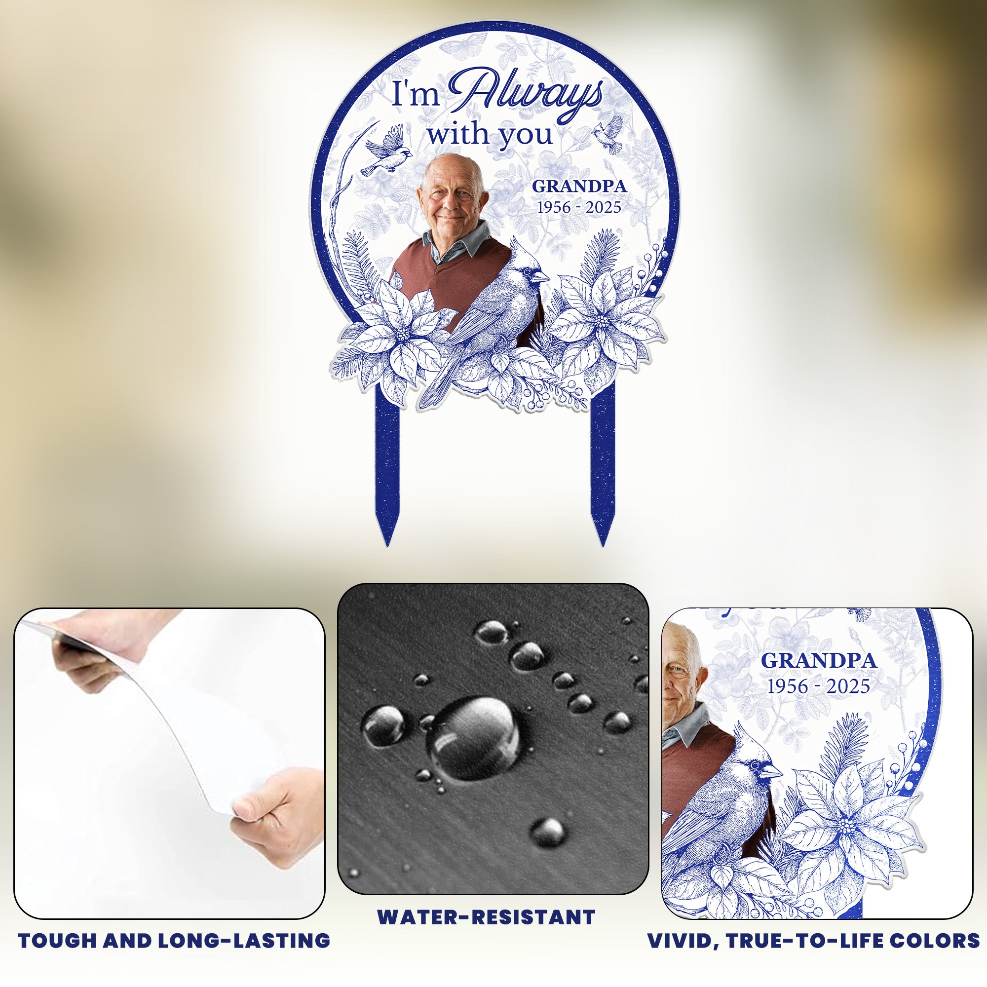 I'm Always With You Toile De Jouy Style - Personalized Metal Photo Garden Stake