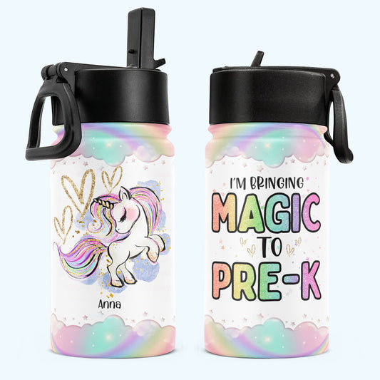 I'm Bringing Magic To School - Personalized Kids Water Bottle With Straw Lid - Back To School Gift For Kids, Daughter, Niece, Grandkid, Student