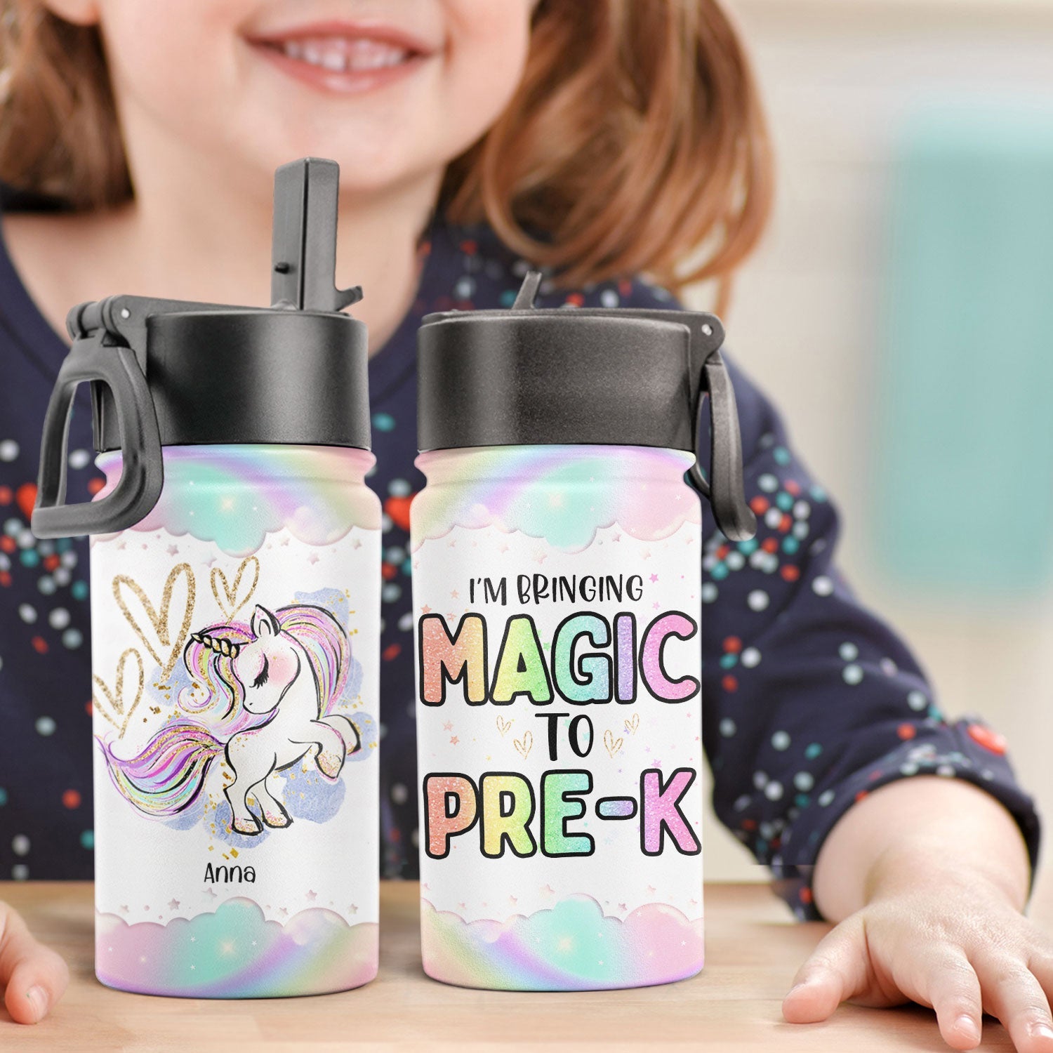 I'm Bringing Magic To School - Personalized Kids Water Bottle With Straw Lid - Back To School Gift For Kids, Daughter, Niece, Grandkid, Student