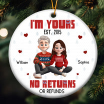I'm Yours Est No Returns Or Refunds Cartoon Couple - Personalized Ceramic Ornament