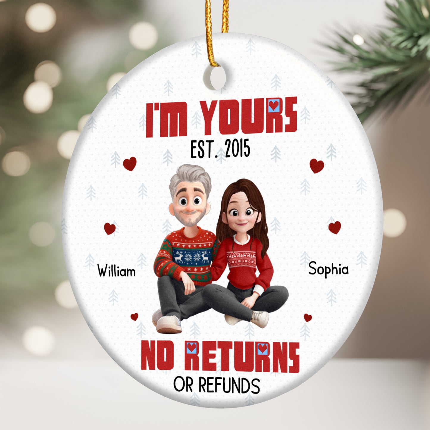 I'm Yours Est No Returns Or Refunds Cartoon Couple - Personalized Ceramic Ornament