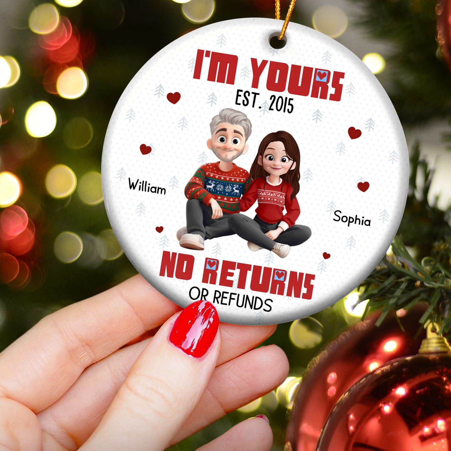 I'm Yours Est No Returns Or Refunds Cartoon Couple - Personalized Ceramic Ornament