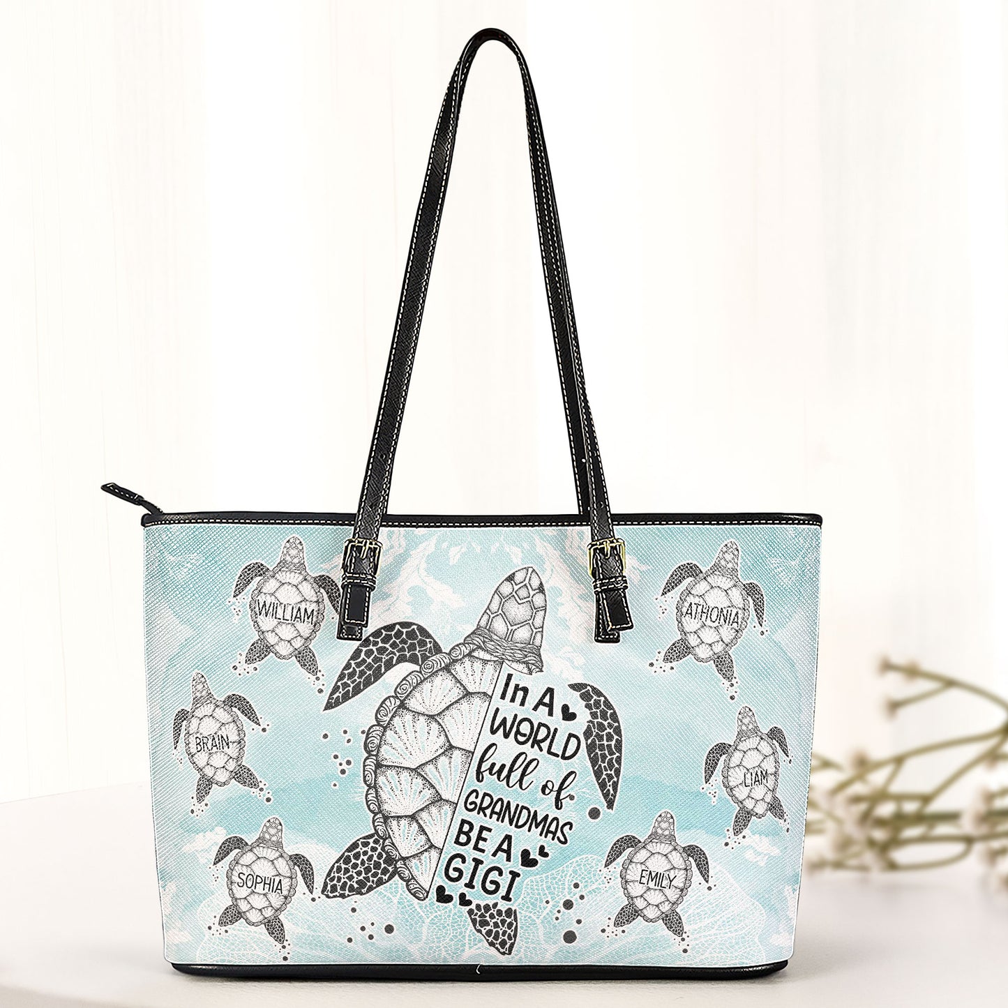 In A World Full Of Grandmas - Personalized Leather Tote Bag