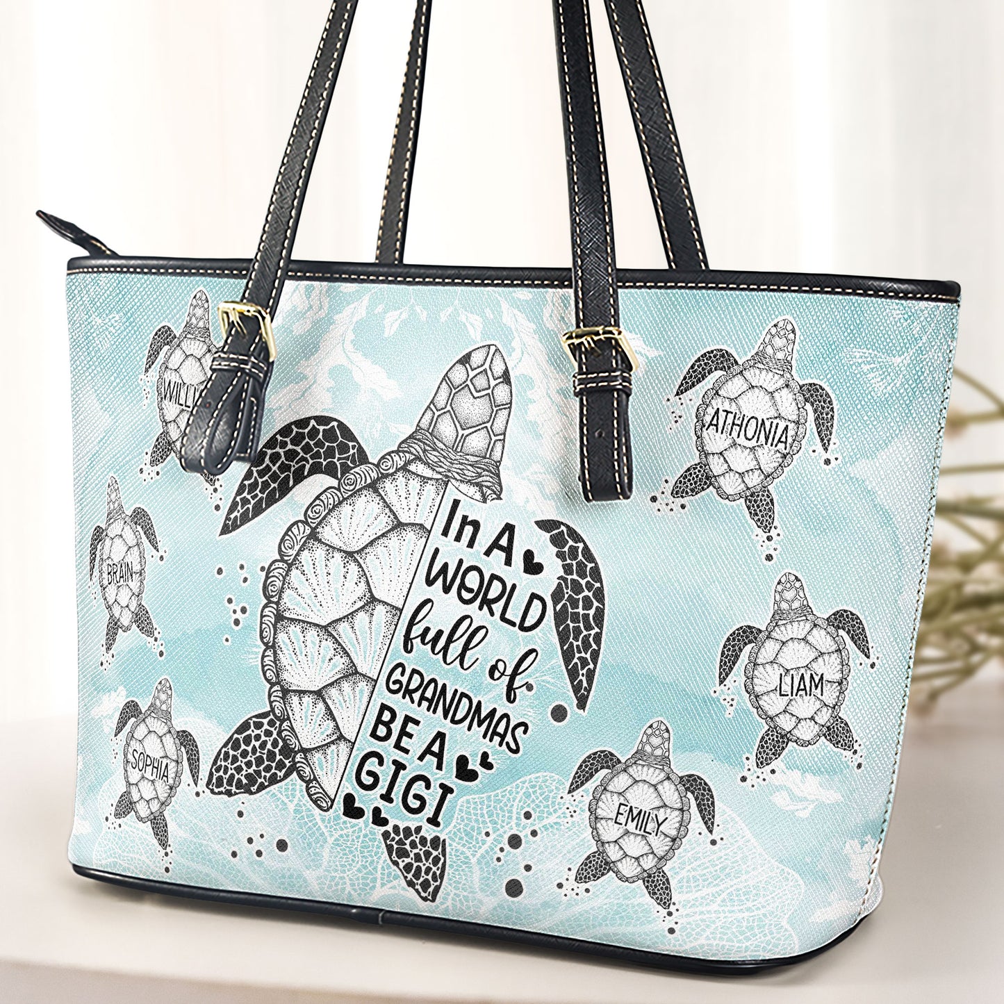 In A World Full Of Grandmas - Personalized Leather Tote Bag