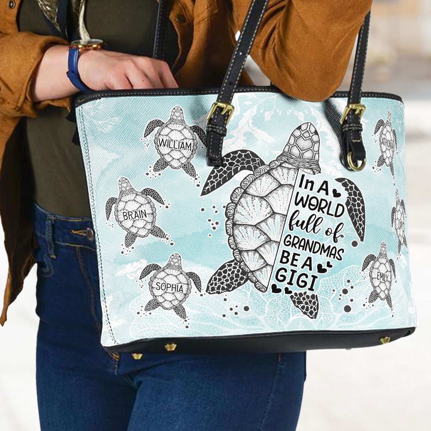 In A World Full Of Grandmas - Personalized Leather Tote Bag