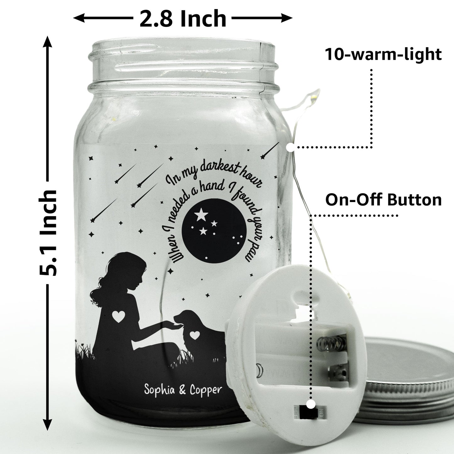 In Darkest Hour I Found Your Paw - Personalized Mason Jar Night Light