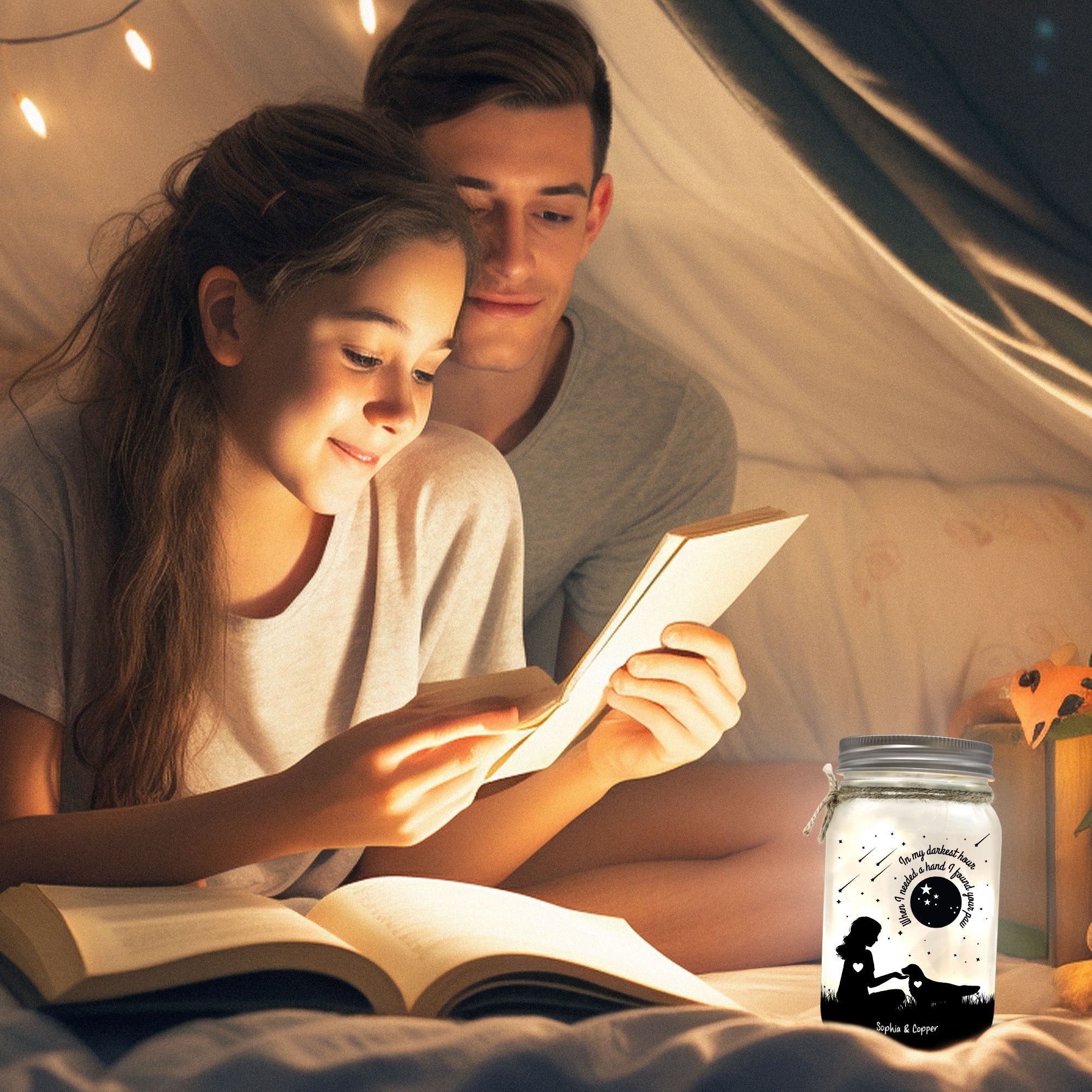 In Darkest Hour I Found Your Paw - Personalized Mason Jar Night Light
