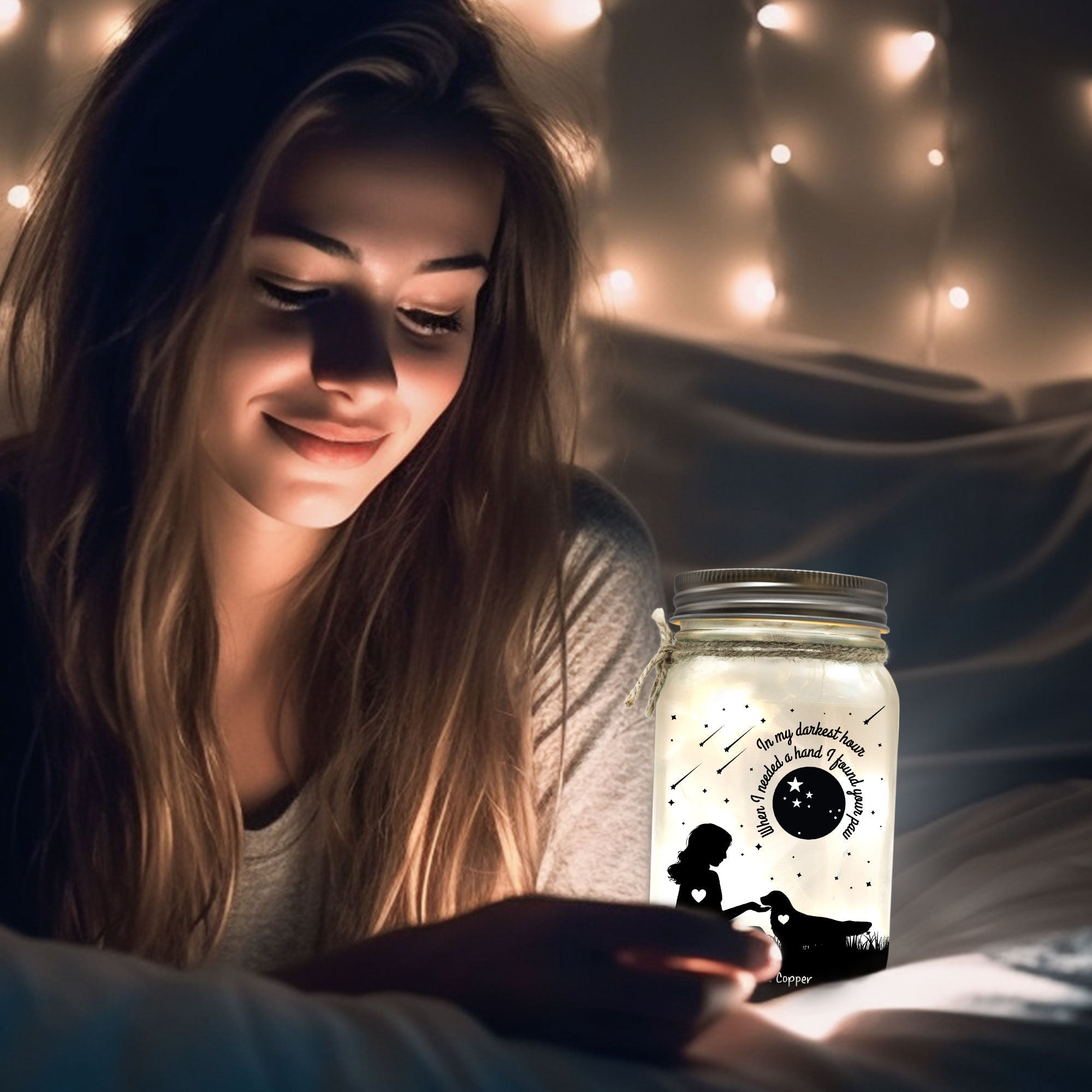 In Darkest Hour I Found Your Paw - Personalized Mason Jar Night Light