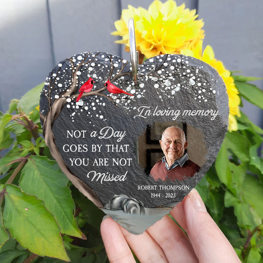 In Loving Memory Of Loss Of Mom Dad - Personalized Photo Memorial Garden Slate And Hook