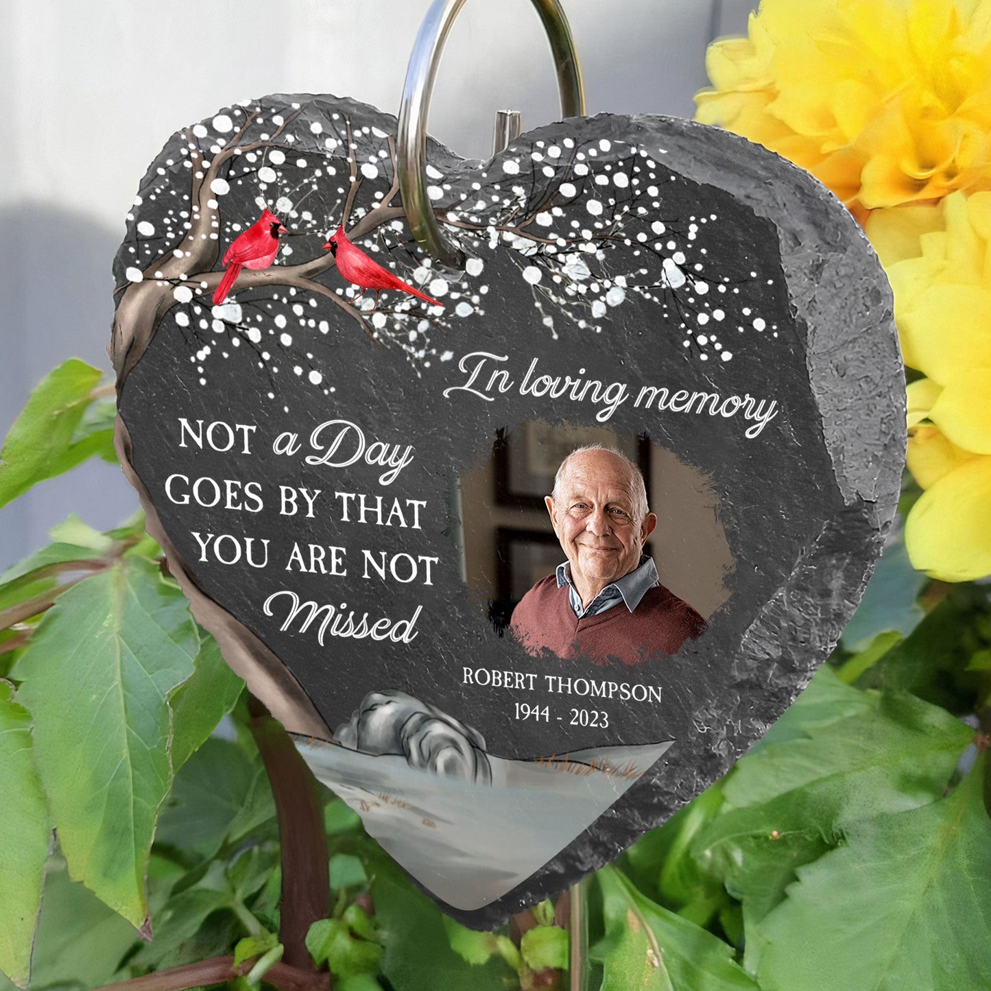 In Loving Memory Of Loss Of Mom Dad - Personalized Photo Memorial Garden Slate And Hook