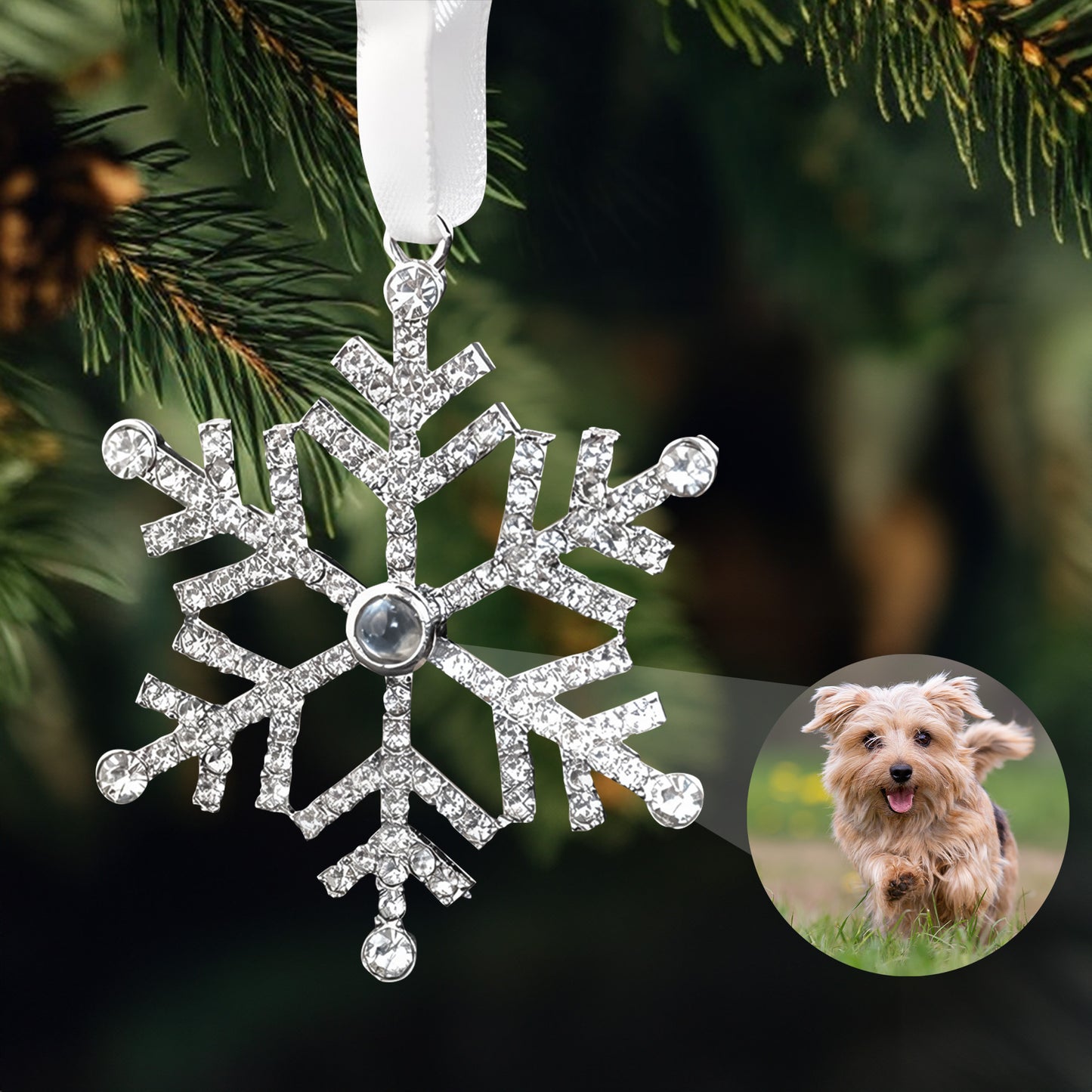 In Loving Memory Pet Loss Memorial Gift - Custom Photo Projection Snowflake Ornament