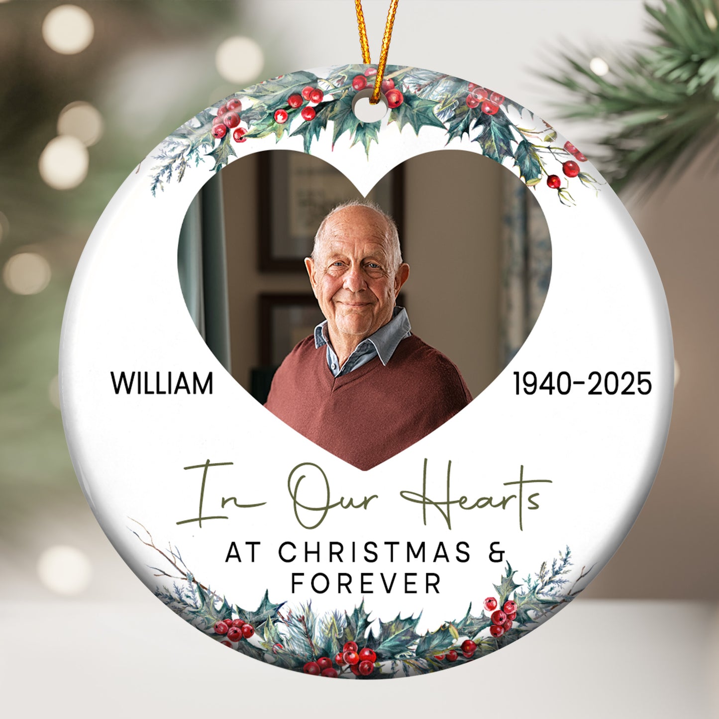 In Our Hearts At Christmas And Forever - Personalized Ceramic Photo Ornament