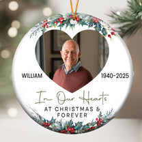 In Our Hearts At Christmas And Forever - Personalized Ceramic Photo Ornament