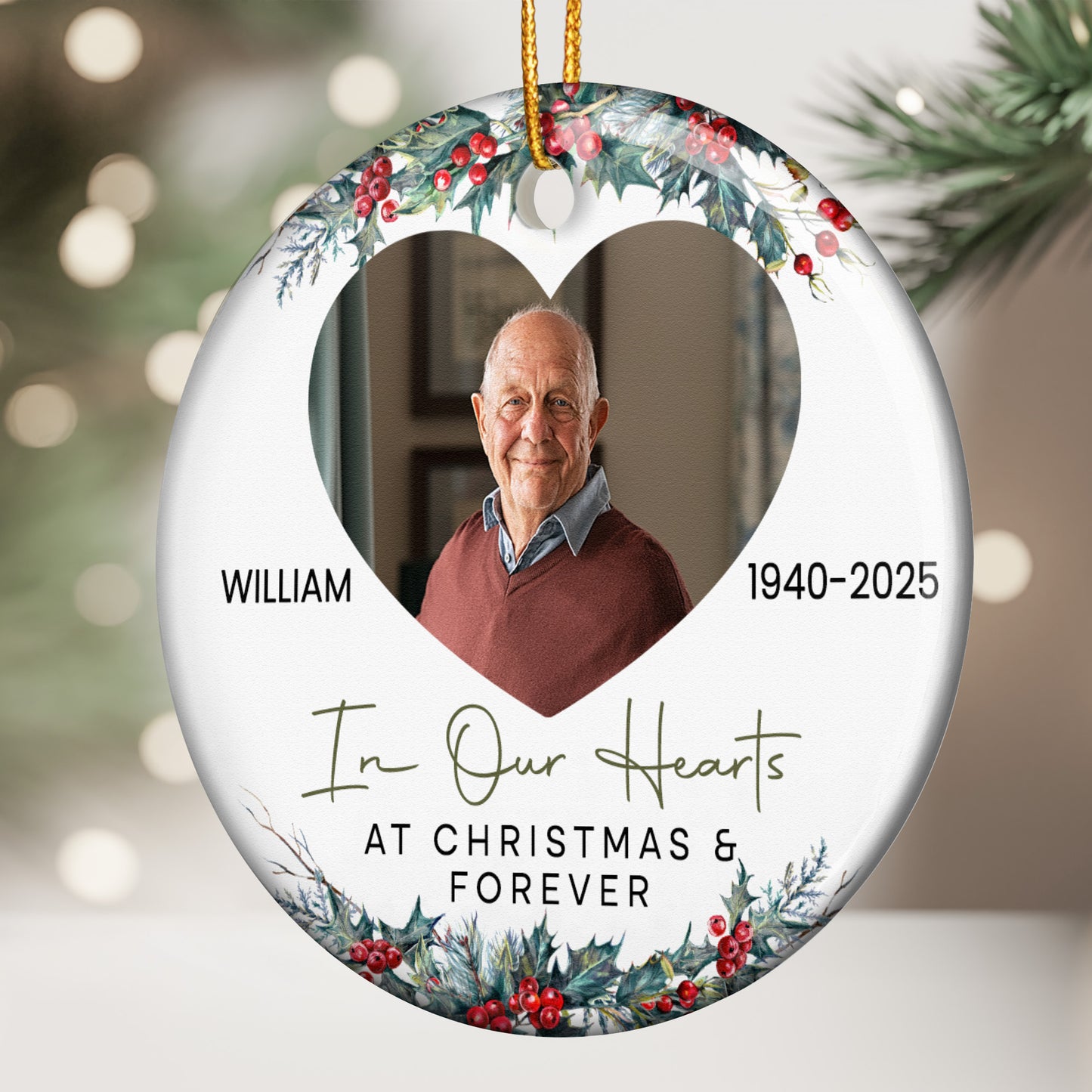 In Our Hearts At Christmas And Forever - Personalized Ceramic Photo Ornament