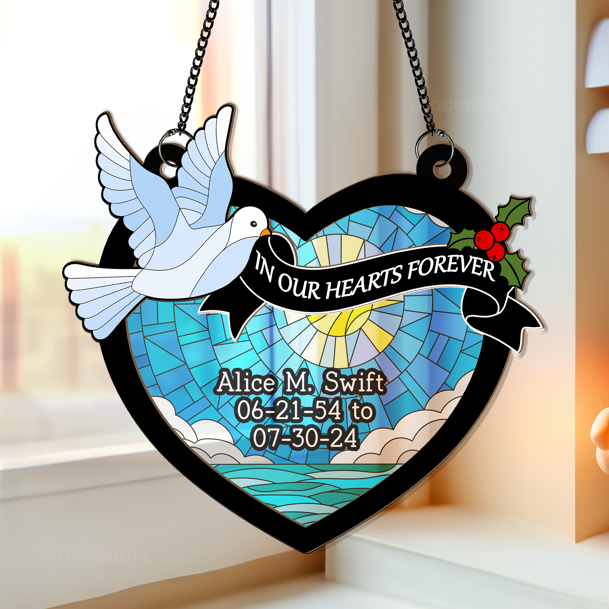 In Our Hearts Forever - Personalized Window Hanging Suncatcher Ornament