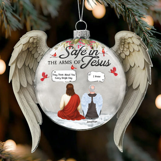 In The Arms Of Jesus Memorial With God - Personalized Memorial Glass Ornament