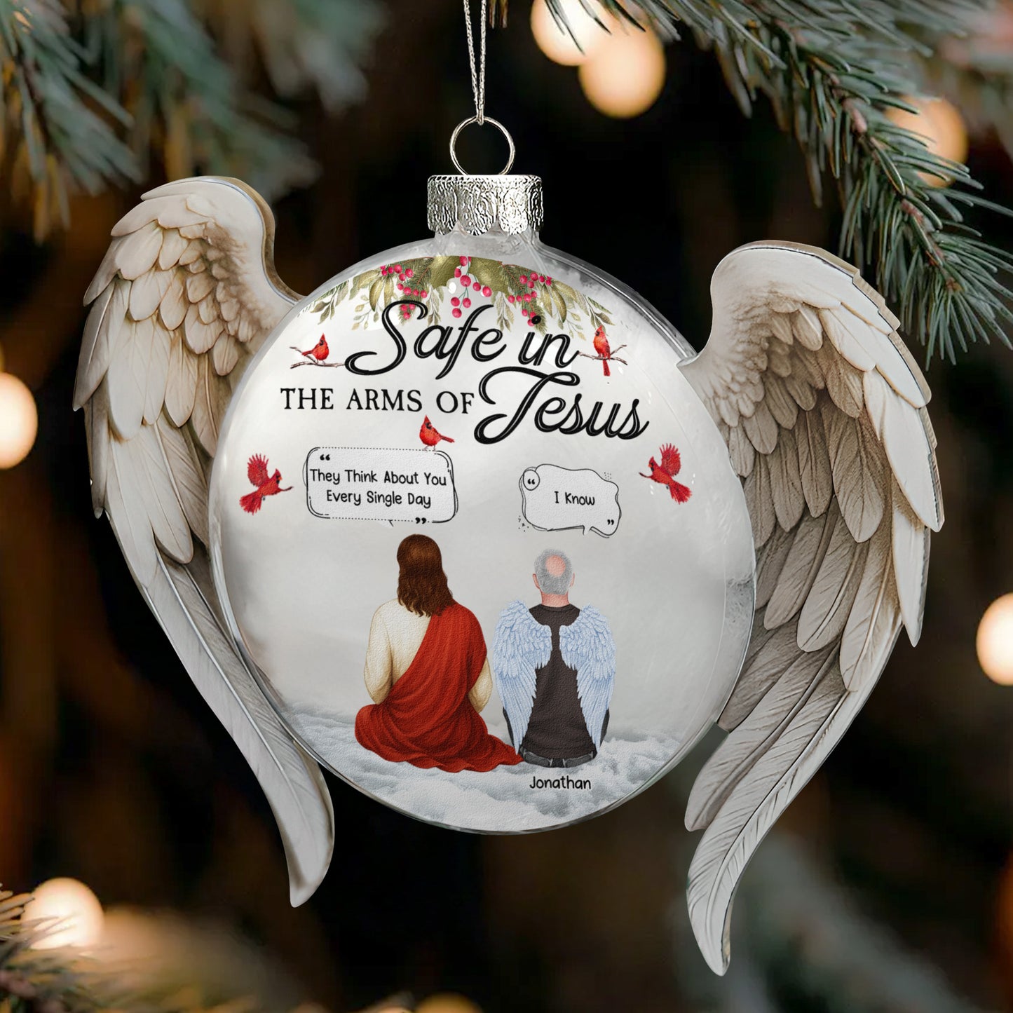 In The Arms Of Jesus Memorial With God - Personalized Memorial Glass Ornament