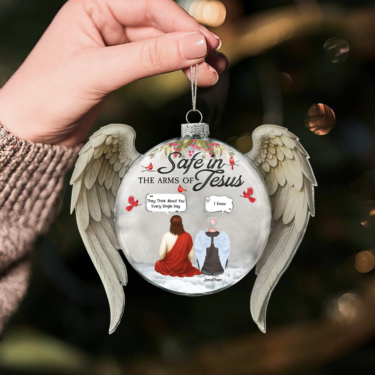 In The Arms Of Jesus Memorial With God - Personalized Memorial Glass Ornament