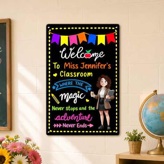 In This Classroom Adventure Never Ends - Personalized Metal Sign