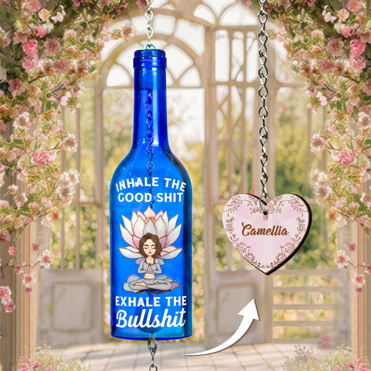 Inhale The Good Sh!t Exhale The Bullsh!t Lotus - Personalized Wine Bottle Wind Chime