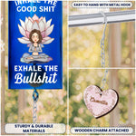 Inhale The Good Sh!t Exhale The Bullsh!t Lotus - Personalized Wine Bottle Wind Chime