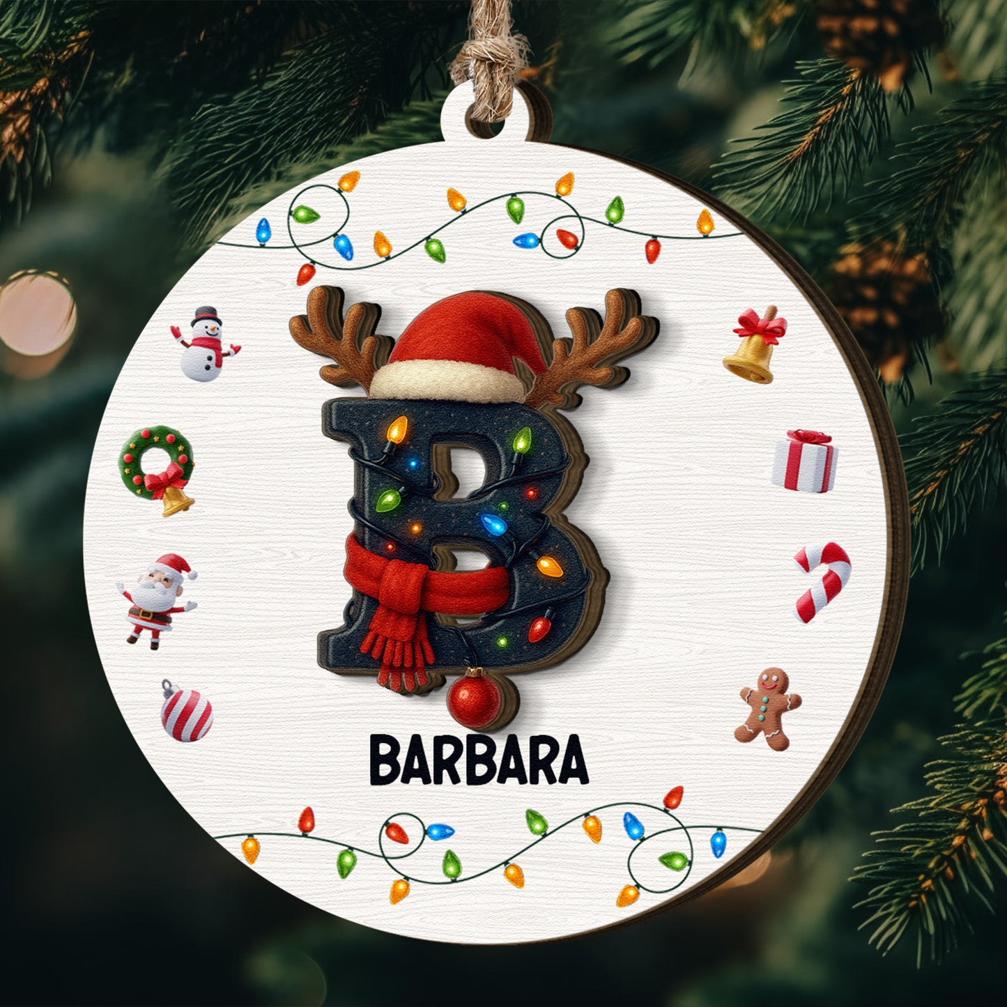 Initial Name Christmas - Personalized Wooden Ornament