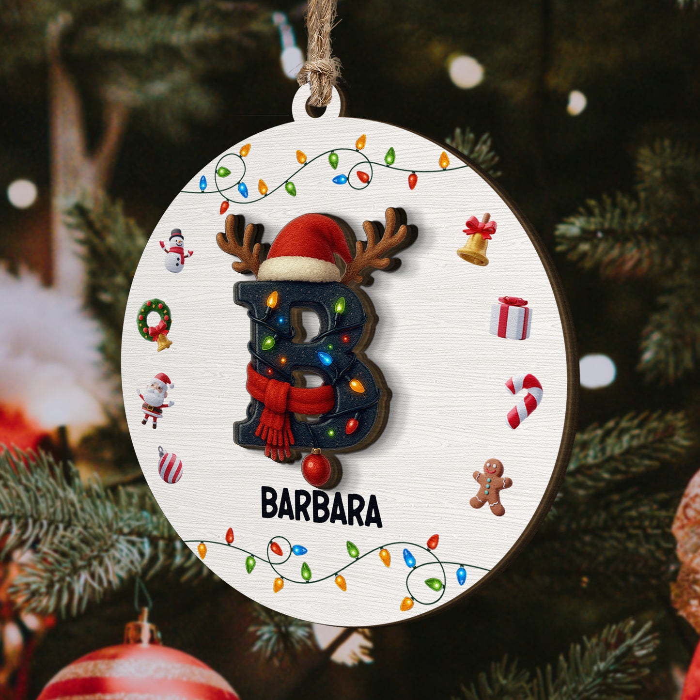 Initial Name Christmas - Personalized Wooden Ornament