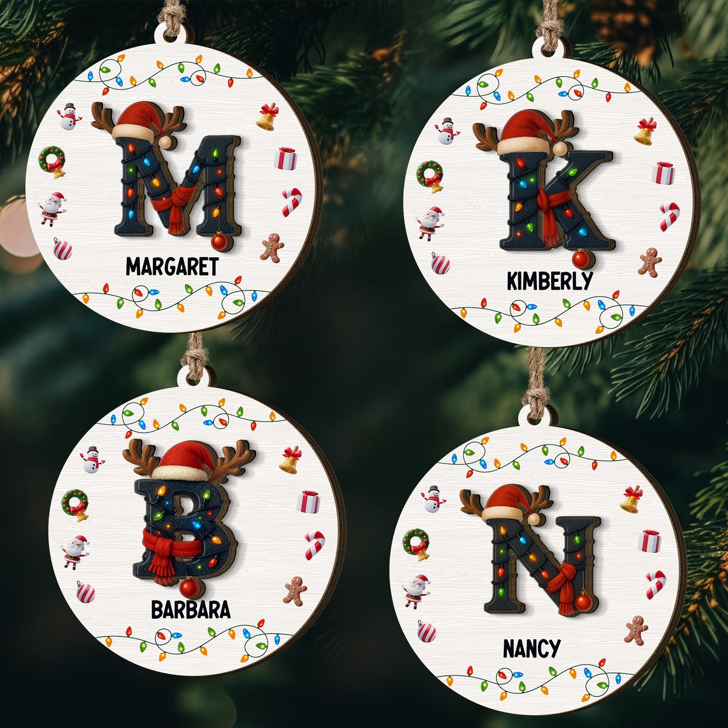 Initial Name Christmas - Personalized Wooden Ornament