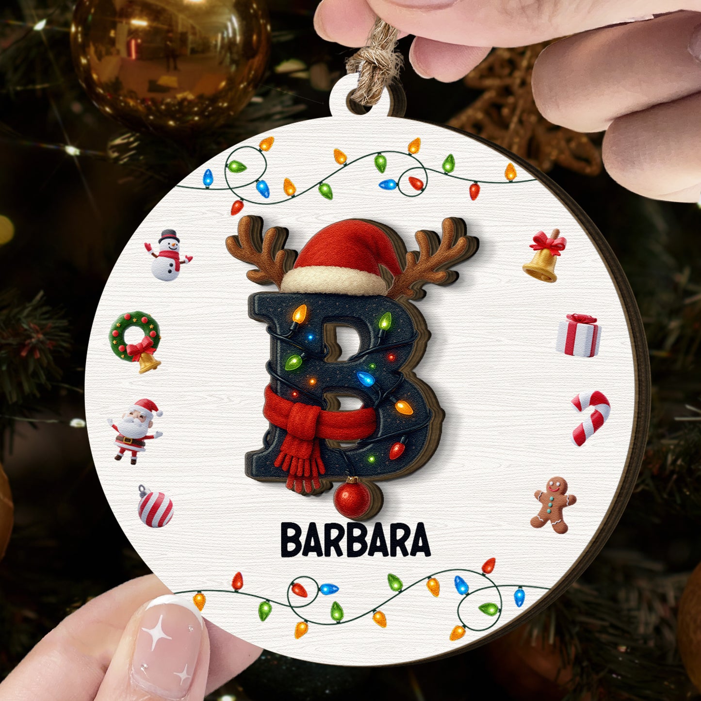 Initial Name Christmas - Personalized Wooden Ornament