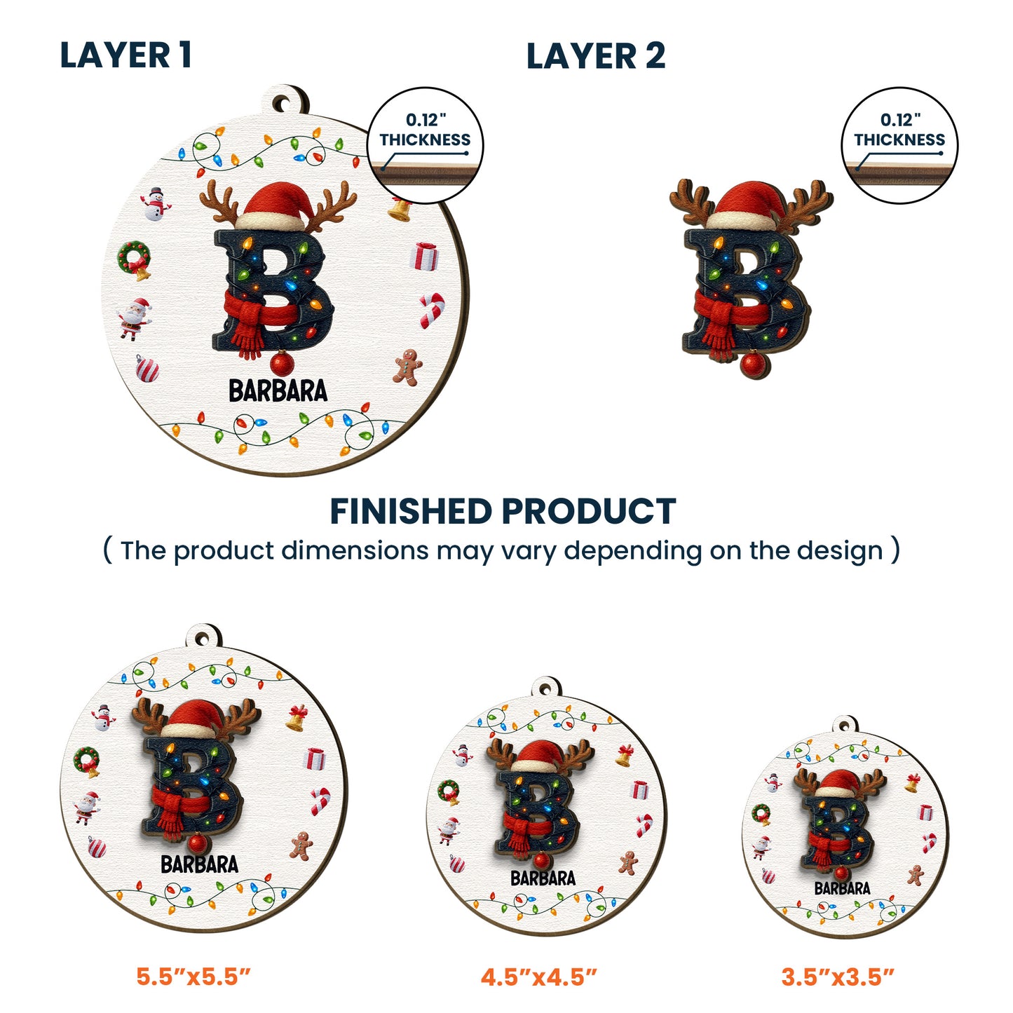 Initial Name Christmas - Personalized Wooden Ornament