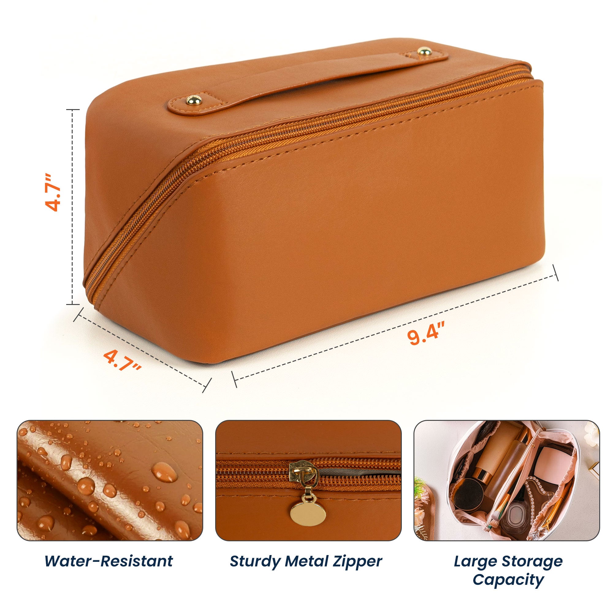 Initial Name Floral - Personalized Leather Makeup Bag