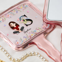 Initial Name With Floral - Personalized Handheld Mirror